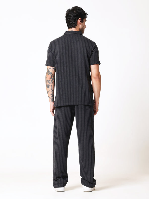 Charcoal Black Knit Polo Coord Set