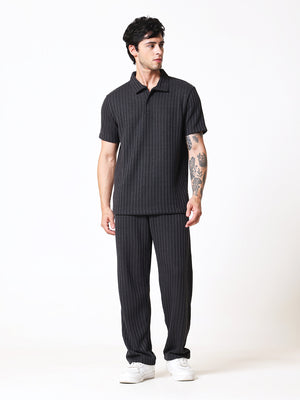 Charcoal Black Knit Polo Coord Set