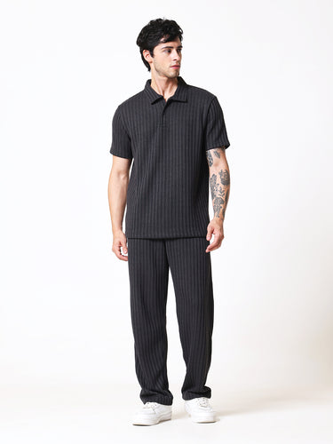 Charcoal Black Knit Polo Coord Set