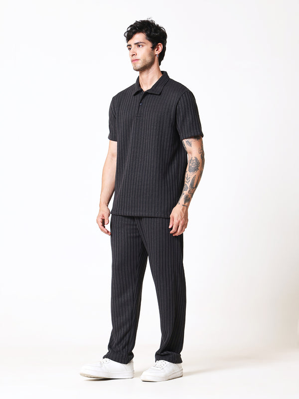 Charcoal Black Knit Polo Coord Set