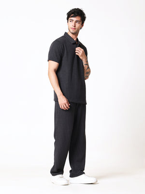 Charcoal Black Knit Polo Coord Set