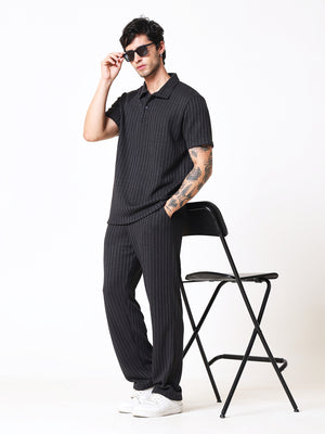 Charcoal Black Knit Polo Coord Set