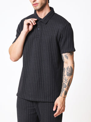 Charcoal Black Knit Polo Coord Set