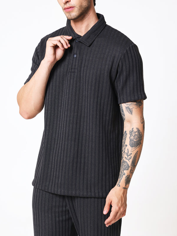 Charcoal Black Knit Polo Coord Set