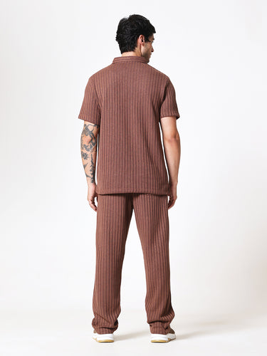 Coffee Brown Knit Polo Coord Set