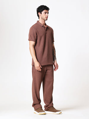 Coffee Brown Knit Polo Coord Set