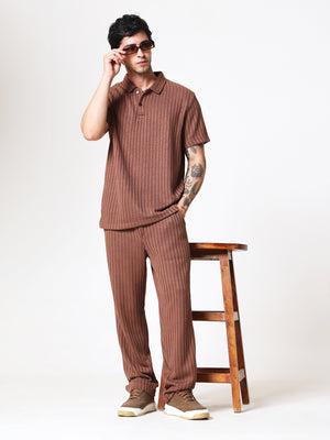Coffee Brown Knit Polo Coord Set