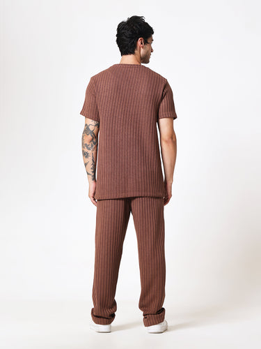 Coffee Brown Knit Round Neck Coord Set