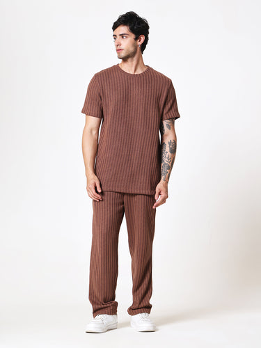 Coffee Brown Knit Round Neck Coord Set