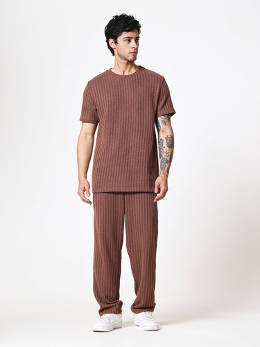 Coffee Brown Knit Round Neck Co-ord Set