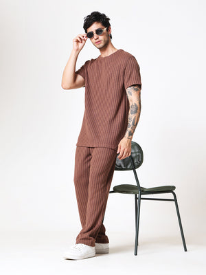 Coffee Brown Knit Round Neck Coord Set