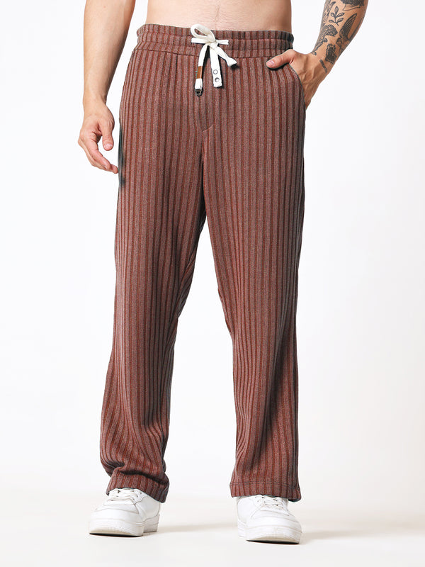 Coffee Brown Knit Round Neck Coord Set