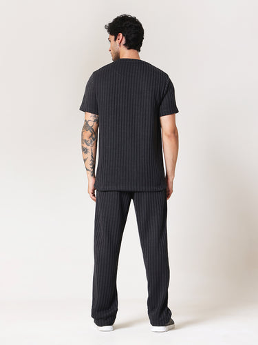 Charcoal Black Knit Round Neck Coord Set