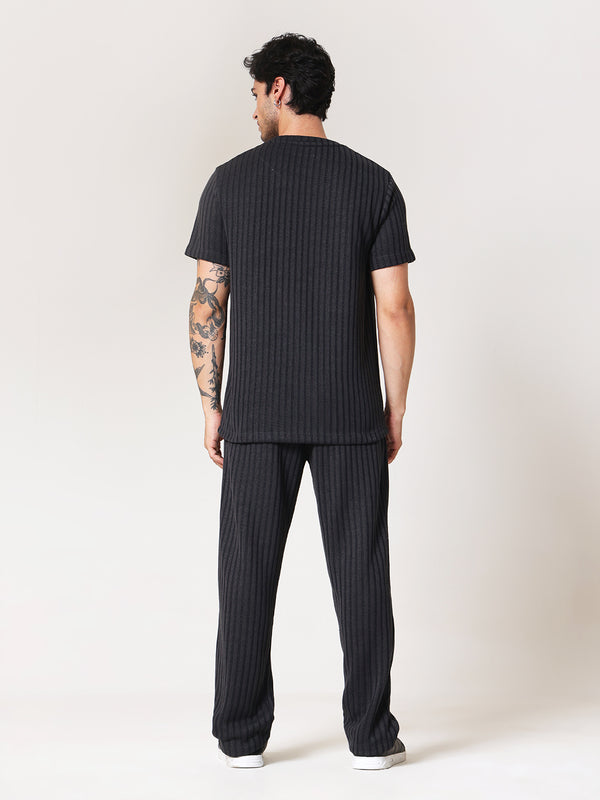 Charcoal Black Knit Round Neck Coord Set