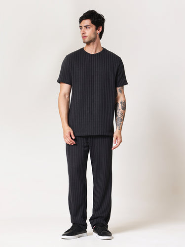Charcoal Black Knit Round Neck Coord Set