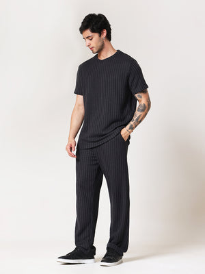 Charcoal Black Knit Round Neck Coord Set
