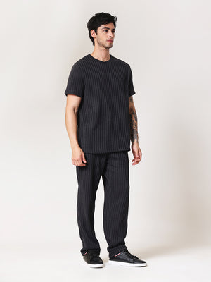 Charcoal Black Knit Round Neck Coord Set