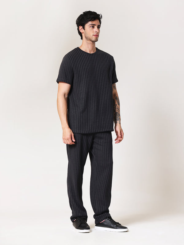 Charcoal Black Knit Round Neck Coord Set
