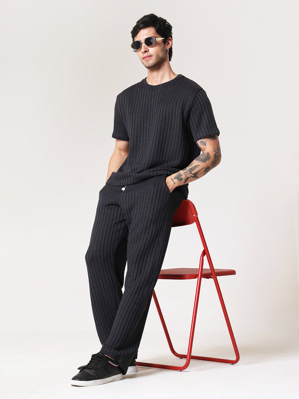 Charcoal Black Knit Round Neck Coord Set