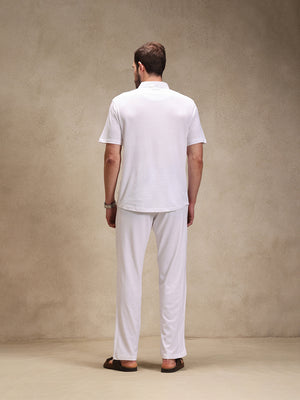 Milk White Linen Look Polo Co-ord Set