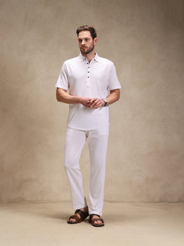 Milk White Linen Look Polo Co-ord Set