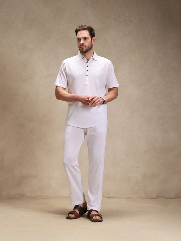 Milk White Linen Look Polo Co-ord Set