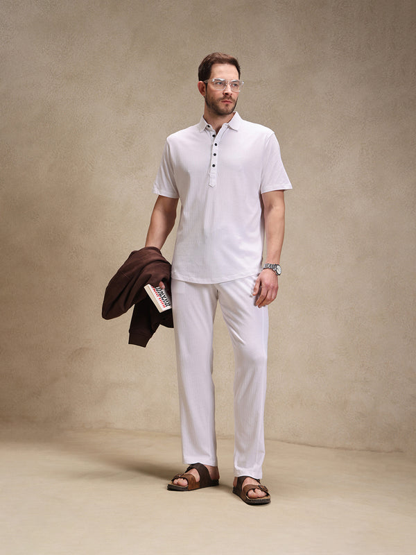 Milk White Linen Look Polo Co-ord Set