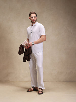 Milk White Linen Look Polo Co-ord Set