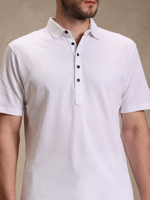 Milk White Linen Look Polo Co-ord Set