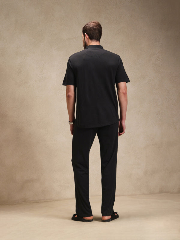 Charcoal Linen Look Polo Co-ord Set