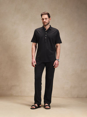 Charcoal Linen Look Polo Co-ord Set