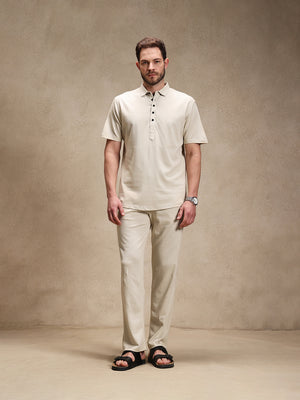 Sand Linen Look Polo Co-ord Set
