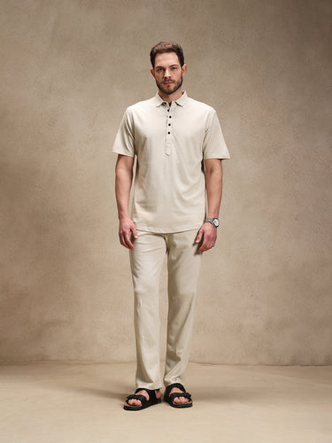 Sand Linen Look Polo Co-ord Set