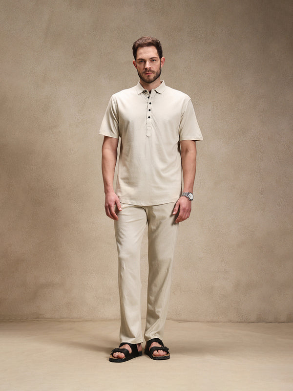 Sand Linen Look Polo Co-ord Set
