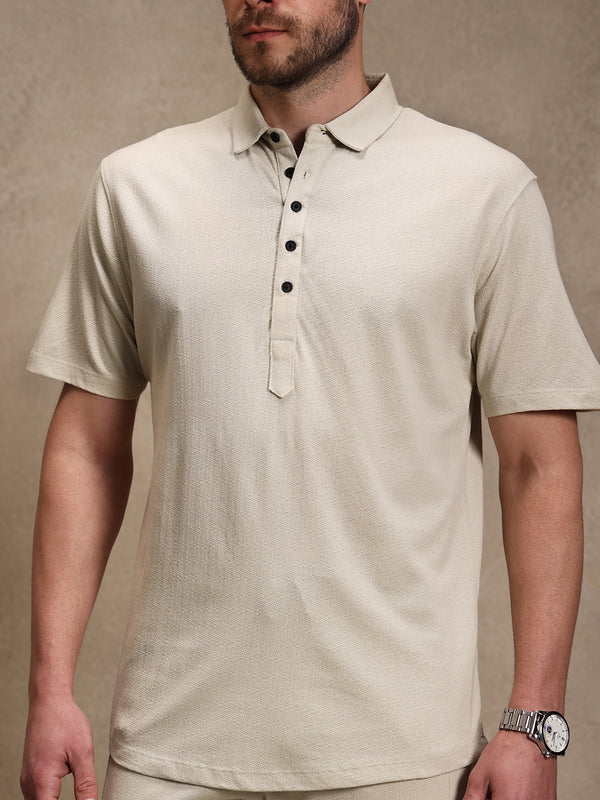 Sand Linen Look Polo Co-ord Set