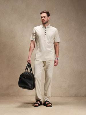 Sand Linen Look Polo Co-ord Set