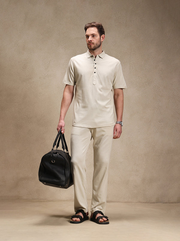 Sand Linen Look Polo Co-ord Set
