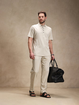 Sand Linen Look Polo Co-ord Set