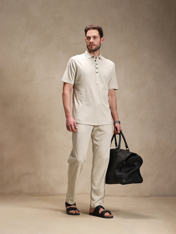 Sand Linen Look Polo Co-ord Set