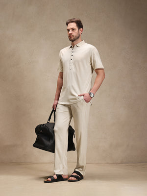 Sand Linen Look Polo Co-ord Set