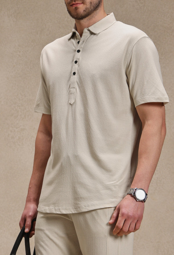 Sand Linen Look Polo Co-ord Set