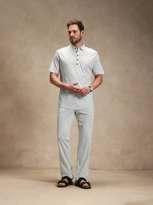 Mist Blue Linen Look Polo Co-ord Set