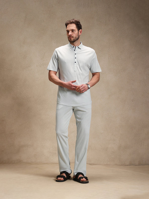 Mist Blue Linen Look Polo Co-ord Set