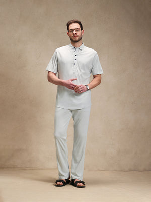 Mist Blue Linen Look Polo Co-ord Set
