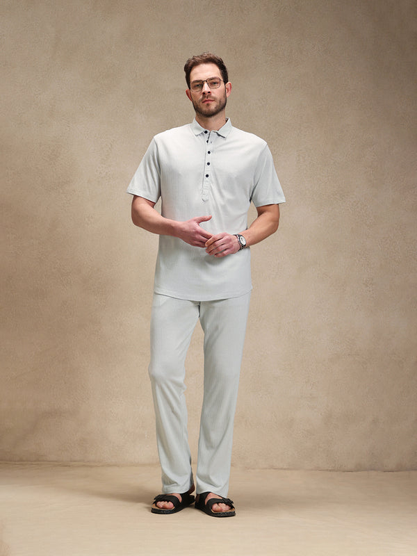 Mist Blue Linen Look Polo Co-ord Set
