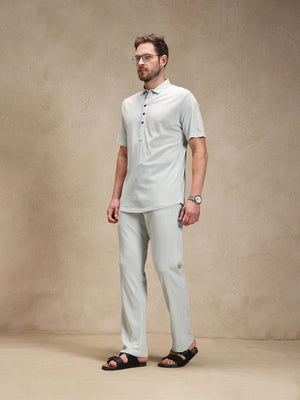 Mist Blue Linen Look Polo Co-ord Set