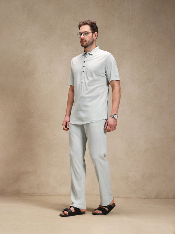 Mist Blue Linen Look Polo Co-ord Set