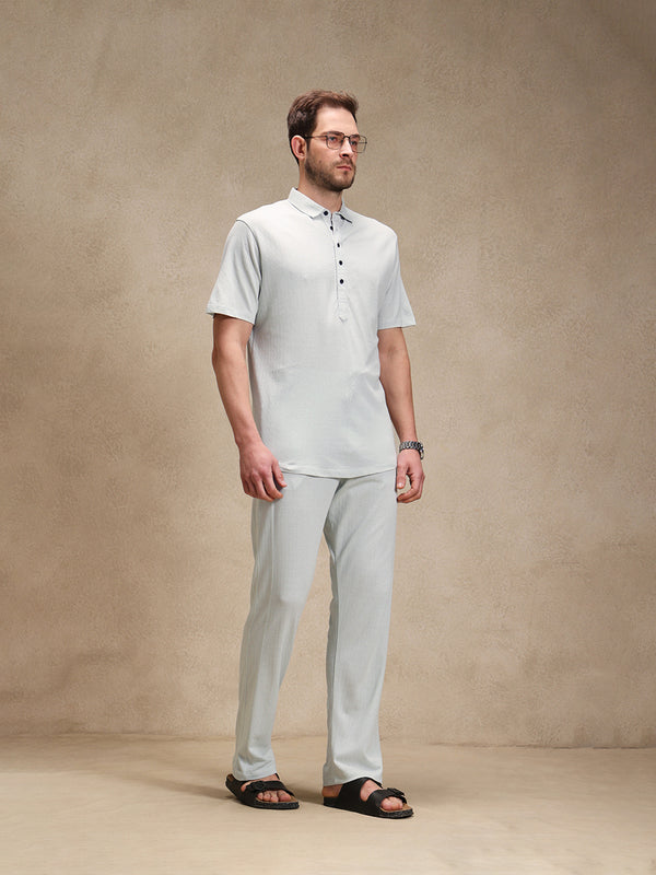 Mist Blue Linen Look Polo Co-ord Set