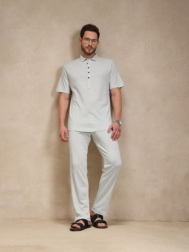 Mist Blue Linen Look Polo Co-ord Set