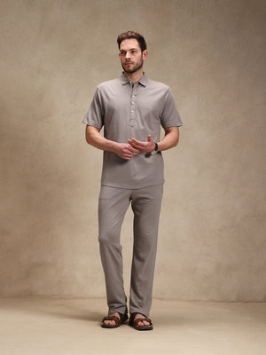 Stone Linen Look Polo Co-ord Set